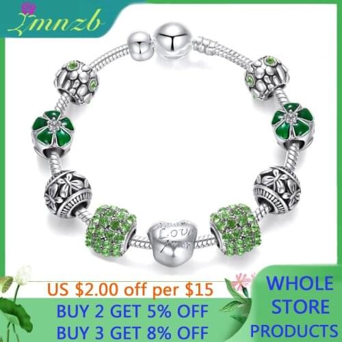 Dropshipping 2020 NEW Fashion Silver Beads Bracelet Blue Flower Floral Crystal Charms Bracelet & Bangle Pulsera Jewelry