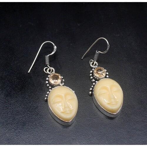 Gemstonefactory Big Promotion 925 Silver Carve Bones Face Topaz Women Ladies Jewelry Gifts Dangle Drop Earrings 20211967