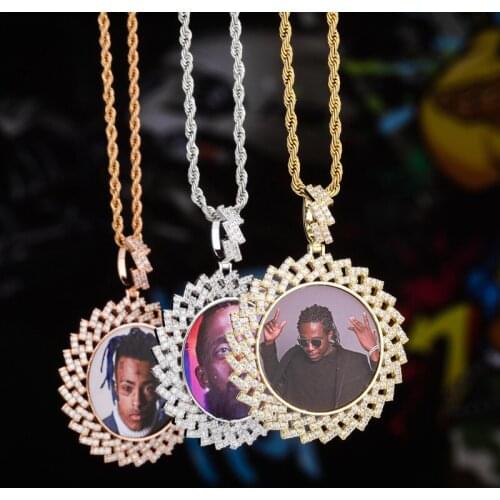 Custom Photo Frame Memory Medallions Round Pendants Necklace for Men Bling Iced Out Hip Hop Rapper Jewelry Drop Shipping