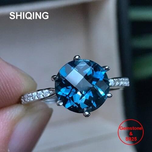 SHIQING Limit quantity high quality blue gemstone topaz special square cut big stone 925 silver rings for wedding