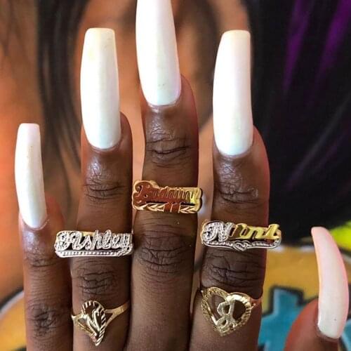 Aurolaco Custom Name Ring Gold Personality Hip Hop Ring Women Fashion Punk Letter Ring Gift