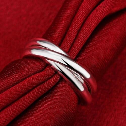 Hot Pretty 925 Sterling Silver Simple three circles Rings For Women size 5/6/7/8/9/10 Fashion Party wedding Jewelry Holiday gift