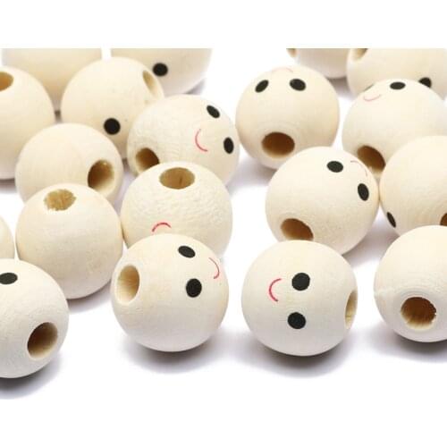 10pcs Round Smile Natural Wood Beads Wooden 18mm Wood Color Loose Spacer Beads For Jewelry Making DIY Bracelet Accessories