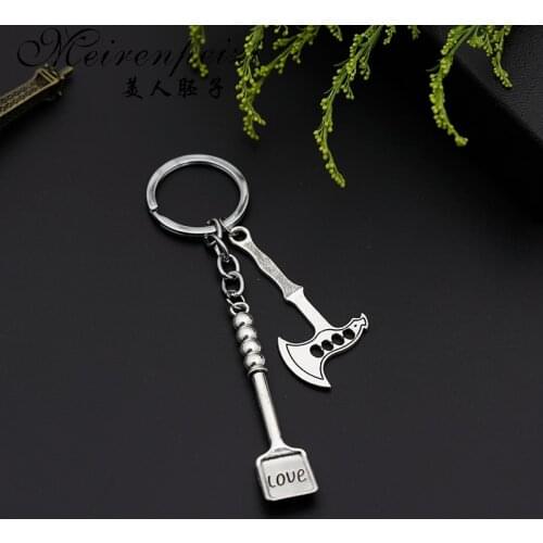Fashion Love Key Ring Metal Key Chain Keychain Jewelry Antique Silver Plated axe ax Pendant