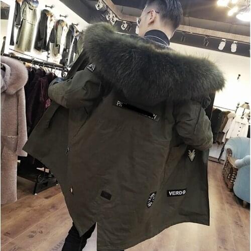 Real Fur Coat 2020 Natural Sheep Fur Liner Raccoon Fur Collar Parka Winter Jacket Men Casual Warm Parkas Oversize W111 YY653