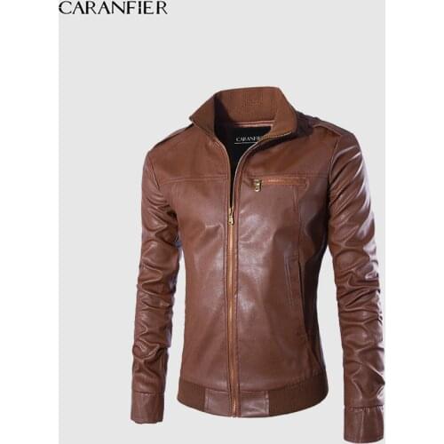 CARANFIER Mens Leather Jackets Autumn Motorcycle Biker Coats Stand Collar Slim PU Bomber Outerwear Hip Hop Solid Washed Overcoat
