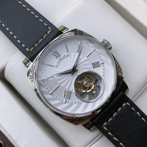 BOUX Top Brand Manual Mechanical Seagull Movement ST8000 Mens Watch Tourbillon Sapphire Business Leather Engraved Sport Watch