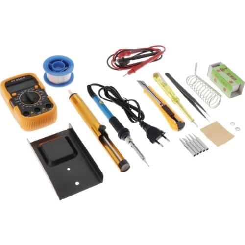 Soldering Kit,Soldering Iron with Digital Multimeter/Wire Cutter/Solder Wire/Solder Iron Tip and PU Tools Bag(220 V, EU Plug)