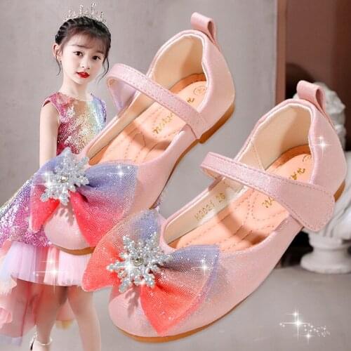 2021 New Korean Girl Leather Shoes Little Princess Tendon Soft Sweet Bottom Bow Low-heeled Shoes Childrens Shoes for Party Hot