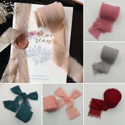 New 3.8cm Handmade Belt Frayed Edged Chiffon Silk Ribbon for Wedding Invitation Bouquets Sheer Fringe Ribbon Craft Flatlay