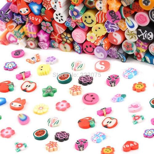 New Wholesale DIY Manicure 100 Pcs 3D Mixed Polymer Sticks Nail Art Fimo Fruits Flower Slice Decoration Cute