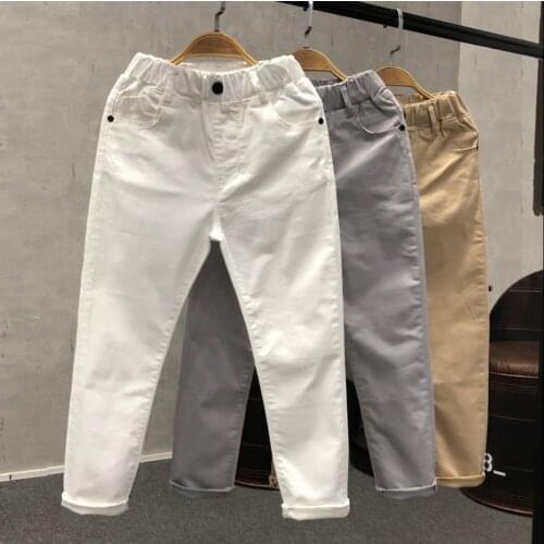 4-14T Boys Summer Casual Pants 2021 New Elastic Waist Solid Children Boy Clothes Trousers White Black Gray Khaki High Quality