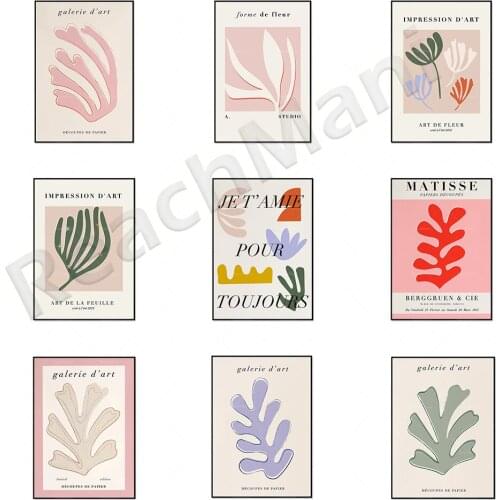 Matisse-inspired prints, Matisse style abstract leaf prints, abstract botanical flower prints, French wall art exhibition poster