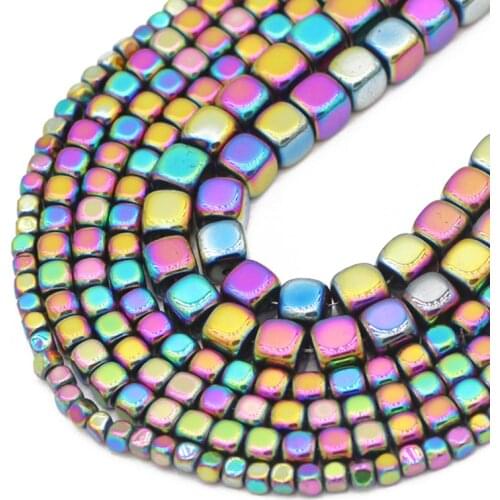 Cube Multicoloured Hematite Beads Natural Stone Square Spacer Loose Beads For Jewelry Bracelet Making Diy Accessories 2/3/4/6MM
