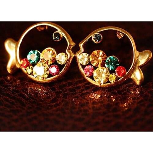Romantic stud earrings for women kiss fish design cute earrings rhinestone glasses brand earring jewelry #ER118