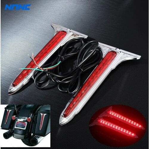 Chrome Motor Saddlebag Motorcycle Side LED Tail Brake Light Saddle Bag For 1993-2013 Harley Touring Electra Glides Road King