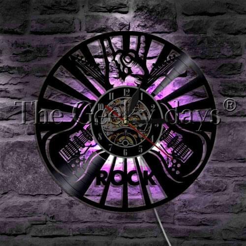 Musical Instrument Strings Rock Music Guitar Vinyl Record Wall Clock With LED illumination For Guitarist Gift