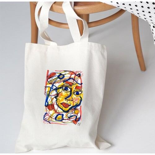 Ulzzang Womens Canvas Bag Cartoon Girls Printing Shopping Bags Female Kpop Shoulder Tote Bag Eco Reusable Ladies Handbags Large