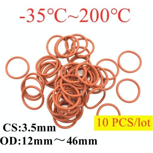10pcs VMQ O Ring Seal Gasket Thickness CS3.5mm OD12 ~ 46mm Silicone Rubber Insulated Waterproof Washer Round Shape Nontoxic Red