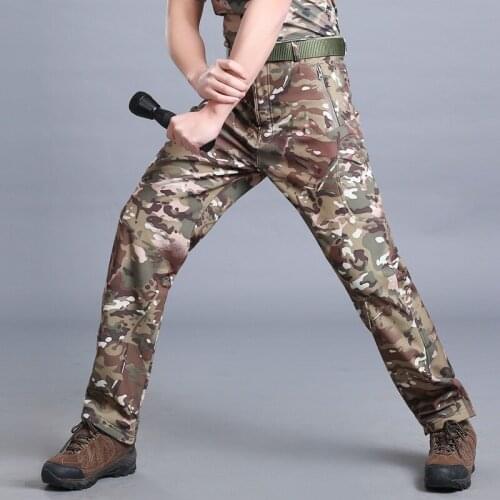 Top Quality Shark Skin Army Pants Waterproof Windproof Outdoors CS Camouflage Pants Men Fleece Trousers Military