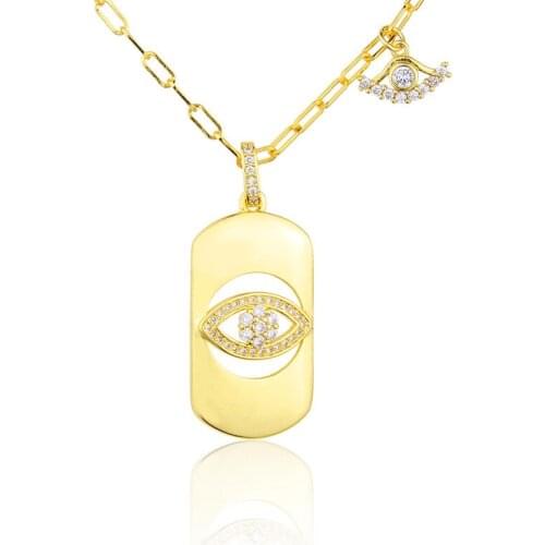 WTLTC Punk Stylish Hollow CZ Stone Eye Pendant Necklaces Statement Geometric Charms Layered Necklace Chokers Trendy INS Jewelry