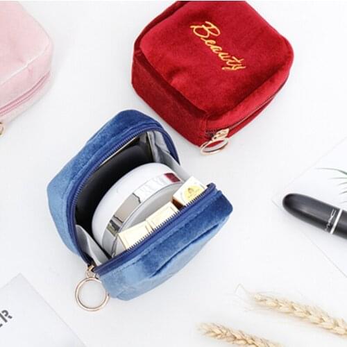 Women Velvet Soft Small Cosmetic Bag Hasp Girl Lipstick Bag Sanitary Pads Organizer Pouch Travel Makeup Bags Mini Beauty Case