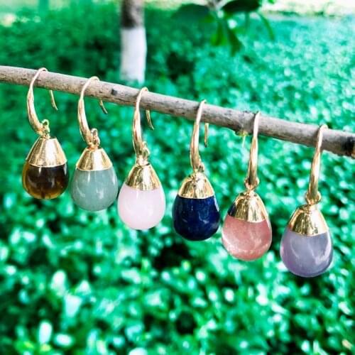 SAY HELLO Handmade Natural Stone Water-drop Dangle Earrings for Women Bohemia Malachite Pink Spar Earrings Jewelry Brinco K5714