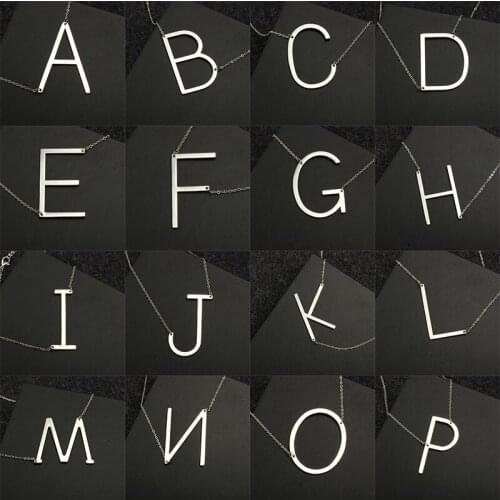 26 English Letters Silver Plated Stainless Steel Pendant Fashion Alphabet Necklace for Women