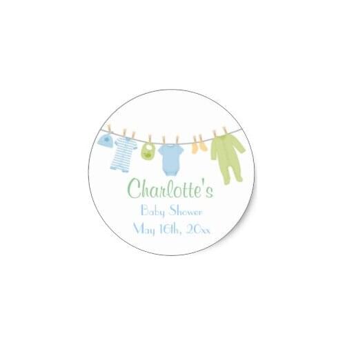 3.8cm Little Clothes Blue & Green Baby Shower Stickers