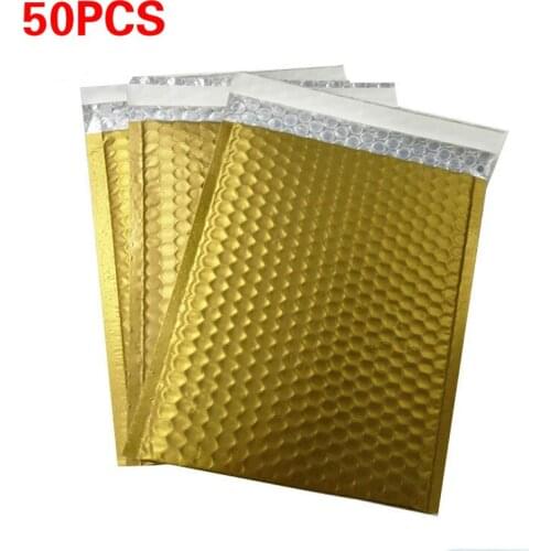 50pc Gold Envelope Bubble Mailing Bag Plating Paper Bubble Envelopes Bags Mailers Padded Shipping Christmas Package Gift Holders