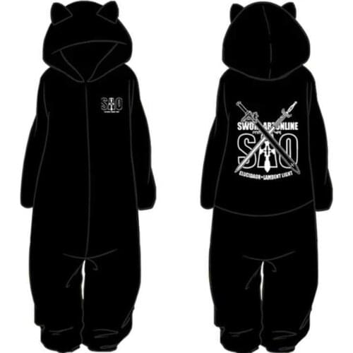 Anime Sword Art Online Pajamas Flannel Jumpsuits Kirigaya Kazuto Cosplay Costume Sleepwear Suit