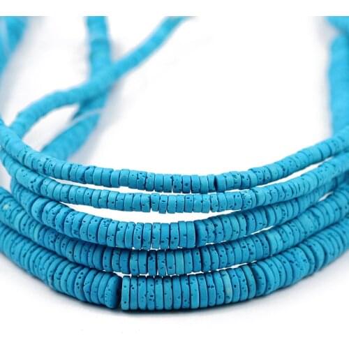 Natural Stone Lake Blue Flat Round Coins Volcanics Lava Spacers 4/6/8MM Loose Beads For Jewelry Making DIY Bracelets Accessories