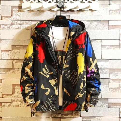 NEW printing Casual Jacket Men Hip Hop Spring Autumn Male Windbreaker Hooded Coat Bomber Jacket Hip Hop Outwear Plus size