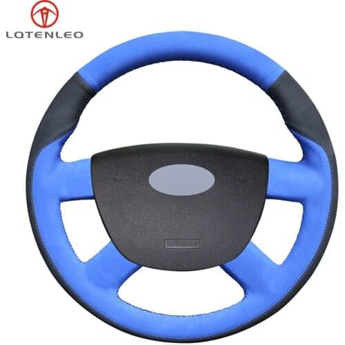 LQTENLEO Black Suede Blue Suede Hand Sewing Car Steering Wheel Cover For Ford Kuga 2008-2011 Focus 2 2005-2011 Focus 3 2012-2014