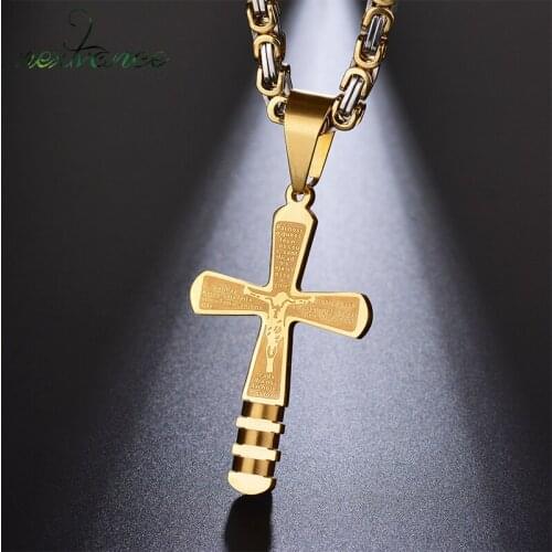 Nextvance Gold Bible Cross Pendant Necklaces Stainless Steel Lords Prayer Crucifix For Women Men Amulet Jewelry