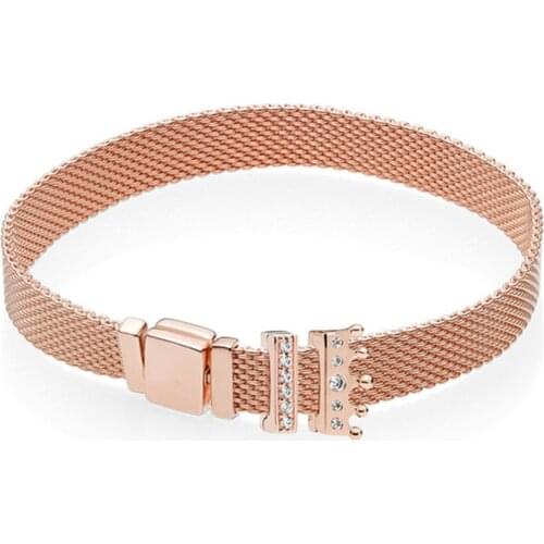 NEW 100% 925 Sterling Silver Reflexions Bracelet Set Rose Gold Crown Elegant Fit European DIY Original Charm Bead Jewelry Gift