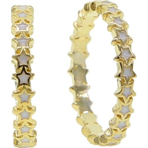 Wholesale Cheap Cute Enamel Stars Link Ring Small Five-pointed Star Connected Fashion Stackable Bling Jewelry Women Men Wedding