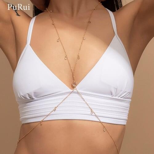 PuRui Simple Necklace Belly Chain for Women Fashion Sexy Bra Bikini Beach Harness Body Chain Waist Belt Female Body Jewelry Gift
