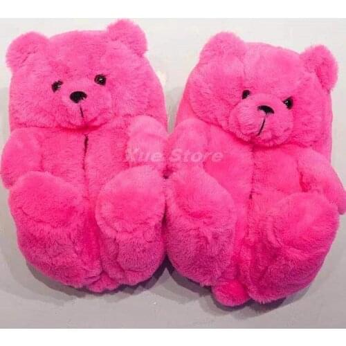 Women Teddy Bear Slippers Winter Warm Plush House Shoes Indoor Flip Flops Funny Cartoon Bear Slipper Female Soft Anti-slip Shoes