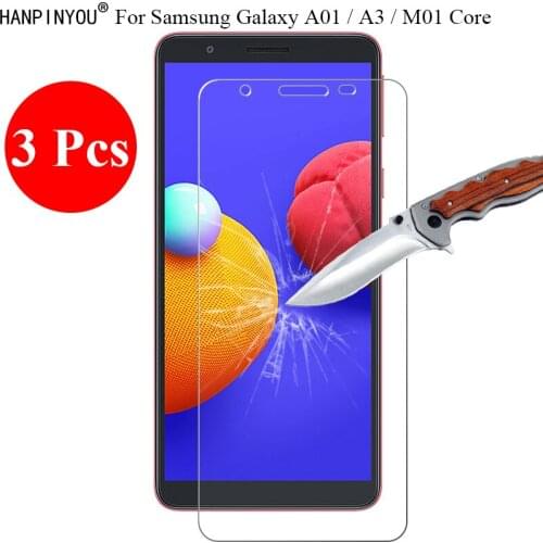 3 Pcs/Lot New 9H 2.5D Tempered Glass Screen Protector For Samsung Galaxy A01 / A3 / M01 Core 5.3" Protective Film + Clean Tools
