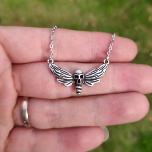 Death Head Moth Pendant Necklace Gothic Jewelry For Women Skull Butterfly Necklace