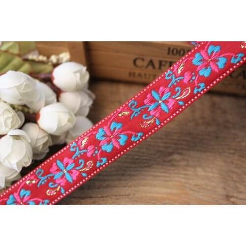 10 yards/lot wide 2.cm Woven Jacquard Ribbon blue flowers design background red curtain and clothing accessory ls-1301