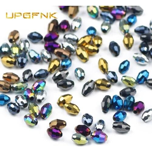 100Pcs Rice grains Upscale Austrian crystal bead 4*6mm plating oval shape Loose Glass beads Jewelry making bracelet Necklace DIY