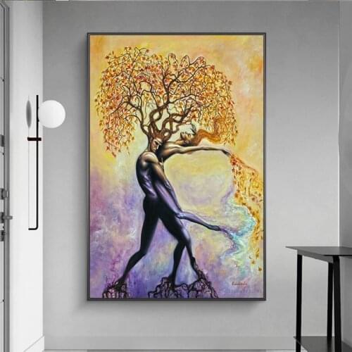 Abstract Man Embracing Woman Tree Canvas Painting Posters and Prints Modern Wall Art Pictures for Living Room Decor