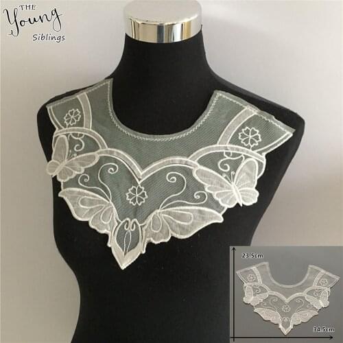 White Organza Lace Fabric Embroidery Sewing Applique Lace Collar Trim Wedding dress Neckline DIY Clothing Accessories 1pcs sell