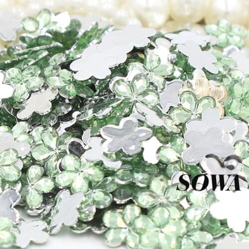 Free Shipping 1000pcs Size 10mm Round Light Green Color Plum Flower Acrylic Flat Back Nail Art DIY