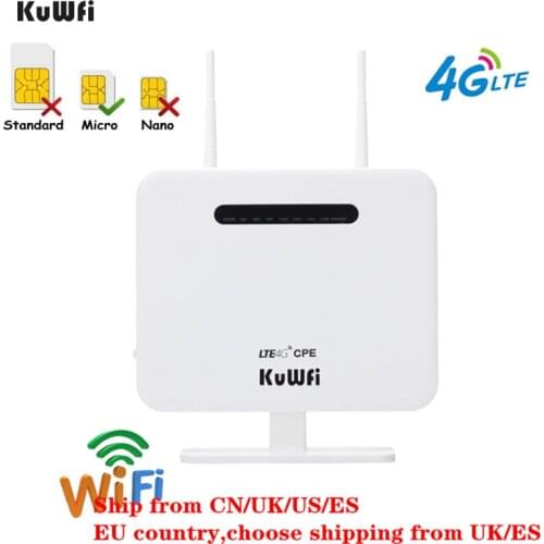 KuWFi Wireless Router 4G LTE CPE Router 150Mbps 4G CAT4 Wifi Router SIM Card 4 LAN Port 2PCS Antenna work in all Europe