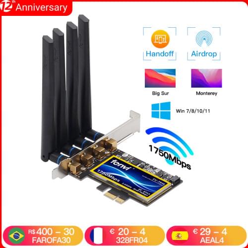 Fenvi 1750Mbps 2.4G/5G Dual Band Wireless WiFi Adapter Bluetooth 4.0 Card 802.11ac Free Driver For Mac OS/Hakintosh Desktop