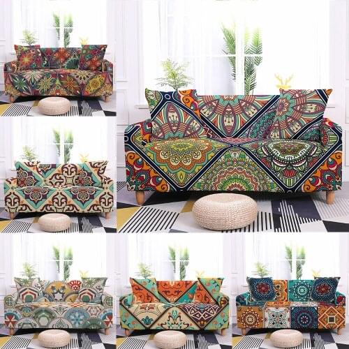 Stretch Bohemian Mandala Plaid Sofa Cover for Living Room Furniture Sectional Corner Sofa Slipcover 1/2/3/4 Seater Elastic Case