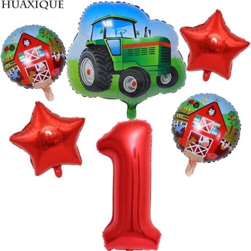 6X Farm Tractor Helium Balloons 32 inch Red Number Foil Balloon Baby Shower Farm Theme Birthday Party Decor Bulldozer Toy Globos